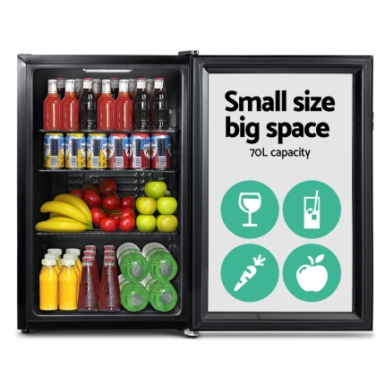 Devanti 70L Bar Fridge Glass Door Mini Countertop Freezer Fridges Bottle Cooler - Image 3