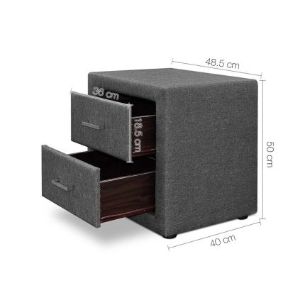 Artiss Fabric Bedside Table - Grey - Image 2