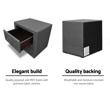 Artiss Fabric Bedside Table - Grey - Image 3