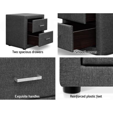 Artiss Fabric Bedside Table - Grey - Image 4