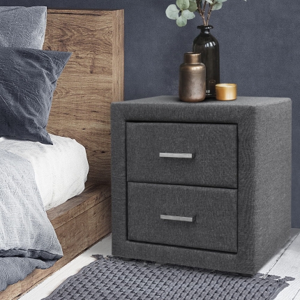 Artiss Fabric Bedside Table - Grey - Image 7