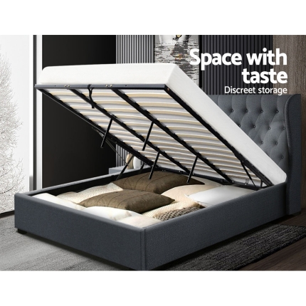 Artiss King Size Gas Lift Bed Frame - Charcoal - Image 4