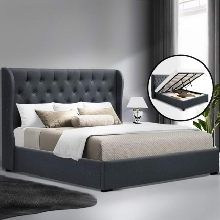 Artiss King Size Gas Lift Bed Frame - Charcoal - Image 7