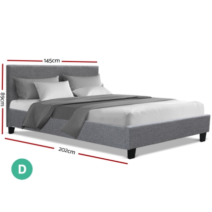 Artiss Bed Frame Double Size Base Mattress Platform Fabric Wooden Grey NEO - Image 2