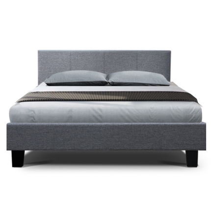Artiss Bed Frame Double Size Base Mattress Platform Fabric Wooden Grey NEO - Image 3