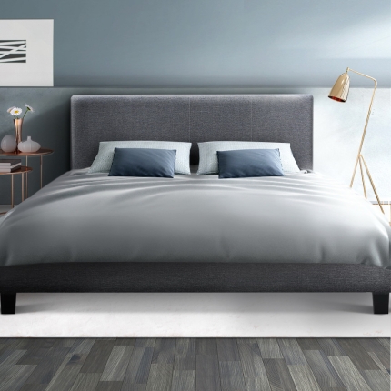 Artiss Bed Frame Double Size Base Mattress Platform Fabric Wooden Grey NEO - Image 7