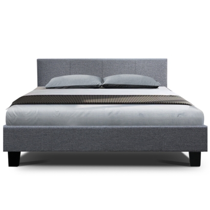 Artiss Bed Frame King Size Base Mattress Platform Fabric Wooden Grey NEO - Image 3