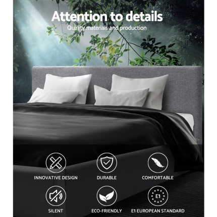 Artiss Bed Frame King Size Base Mattress Platform Fabric Wooden Grey NEO - Image 4