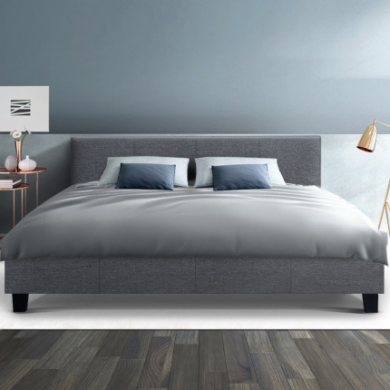 Artiss Bed Frame King Size Base Mattress Platform Fabric Wooden Grey NEO - Image 7
