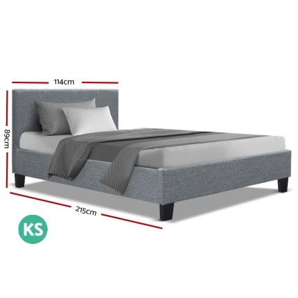 Artiss Bed Frame King Single Size Base Mattress Platform Fabric Wooden Grey NEO - Image 2