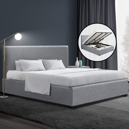 Artiss King Size Gas Lift Bed Frame Base With Storage Mattress Grey Fabric NINO - Image 7