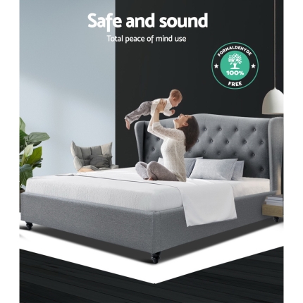 Artiss King Size Wooden Upholstered Bed Frame Headboard - Grey - Image 6
