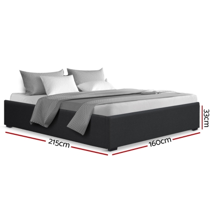 Artiss TOKI Queen Size Storage Gas Lift Bed Frame without Headboard Fabric Charcoal - Image 2