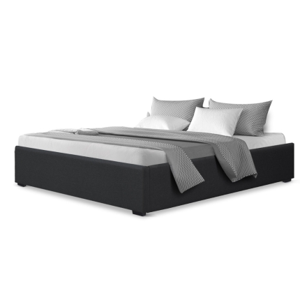 Artiss TOKI Queen Size Storage Gas Lift Bed Frame without Headboard Fabric Charcoal - Image 3