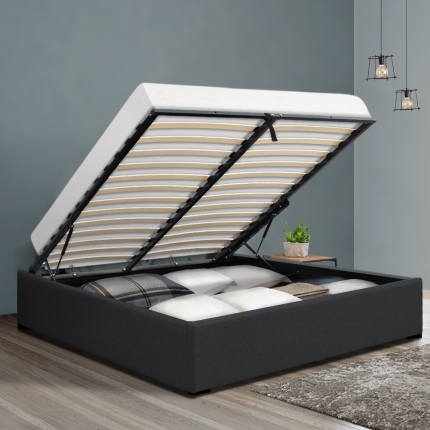 Artiss TOKI Queen Size Storage Gas Lift Bed Frame without Headboard Fabric Charcoal - Image 7