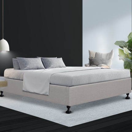Artiss Queen Size Bed Base Frame Mattress Platform Fabric Wooden Beige TOMI - Image 7