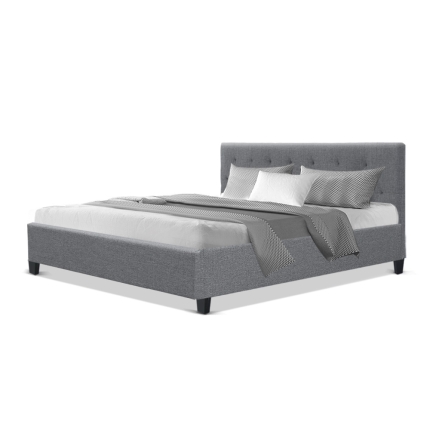 Artiss VANKE Queen Size Bed Frame Base Fabric Headboard Wooden Mattress - Image 3