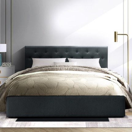 Artiss Queen Size Gas Lift Bed Frame Base With Storage Mattress Charcoal Fabric VILA - Image 7
