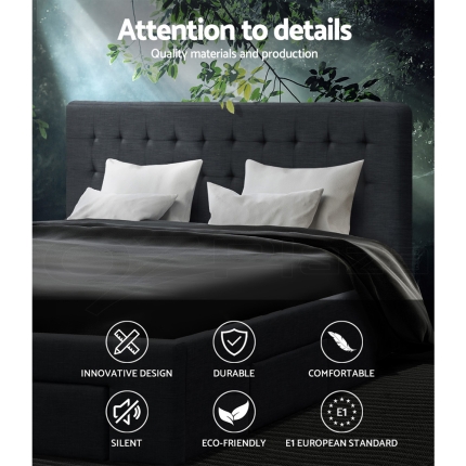 Artiss Queen Size Fabric Bed Frame Headboard with Drawers  - Charcoal - Image 5