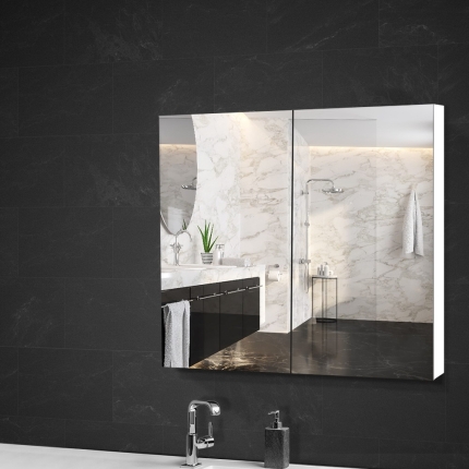 Cefito Bathroom Vanity Mirror with Storage Cavinet - White - Image 7