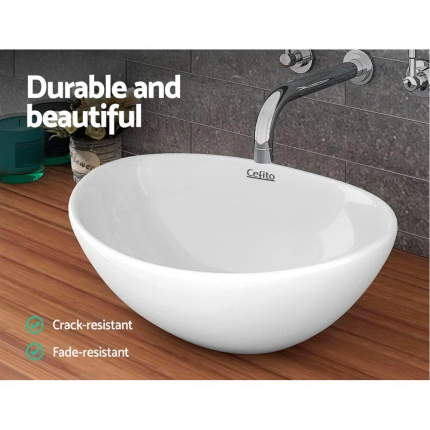 Cefito Ceramic Oval Sink Bowl - White - Image 5