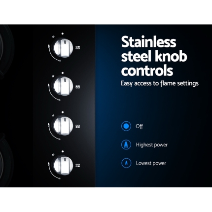 Devanti Gas Cooktop 60cm 4 Burner Glass Cook Top Cooker Stove Hob NG LPG Black - Image 4