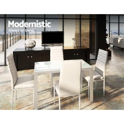 Artiss 5 Piece Dining Table Set - White - Image 4