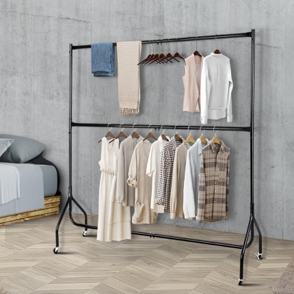 6FT Double Metal Garment Display Rail - Black - Image 7