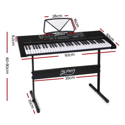 Alpha 61 Keys Electronic Piano Keyboard LED Electric w/Holder Music Stand USB Port - Image 2
