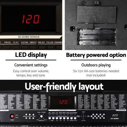 Alpha 61 Keys Electronic Piano Keyboard LED Electric w/Holder Music Stand USB Port - Image 5