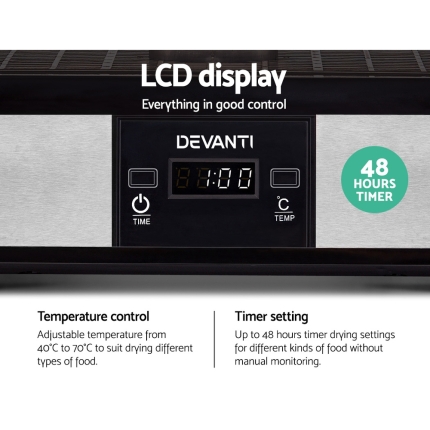 Devanti Food Dehydrator with 5 Trays - Silver - Image 4