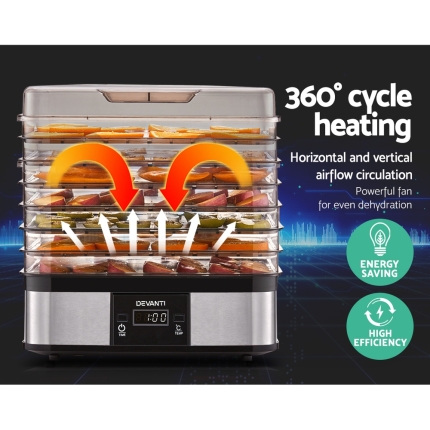 Devanti Food Dehydrator with 5 Trays - Silver - Image 5