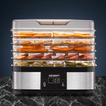 Devanti Food Dehydrator with 5 Trays - Silver - Image 7