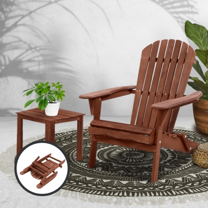 Gardeon Outdoor Folding Beach Camping Chairs Table Set Wooden Adirondack Lounge - Image 7
