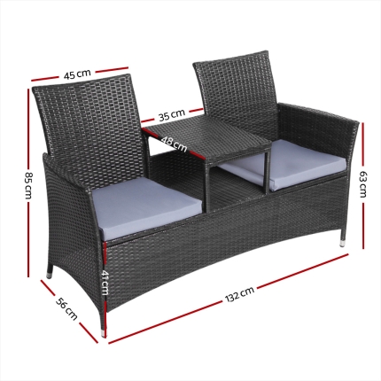 Gardeon 2 Seater Outdoor Wicker Bench - Black - Image 2