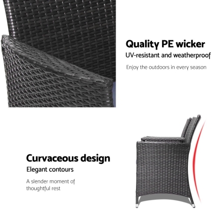 Gardeon 2 Seater Outdoor Wicker Bench - Black - Image 6