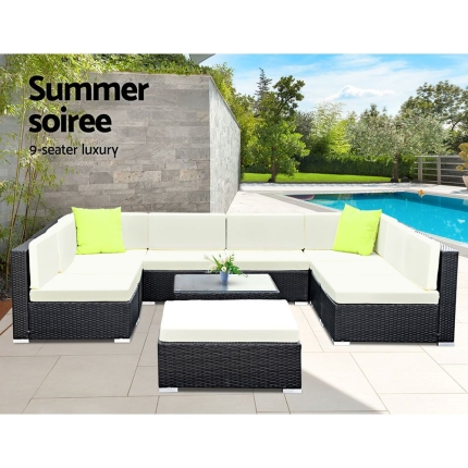 Gardeon 10PC Outdoor Furniture Sofa Set Wicker Garden Patio Lounge - Image 2