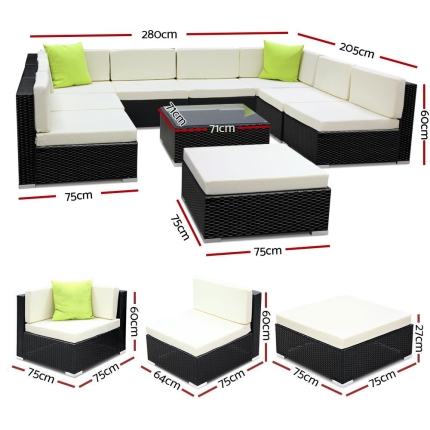 Gardeon 10PC Outdoor Furniture Sofa Set Wicker Garden Patio Lounge - Image 3