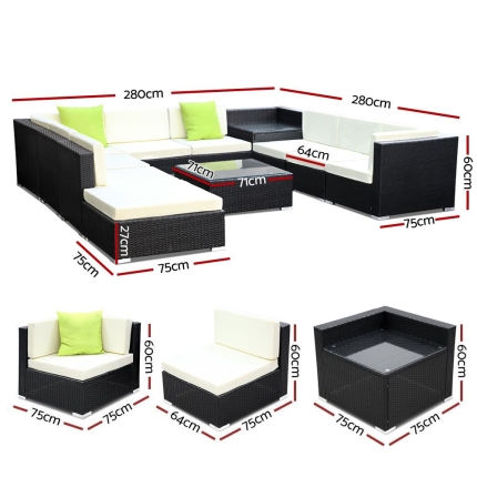 Gardeon 11PC Sofa Set with Storage Cover Outdoor Furniture Wicker - Image 3