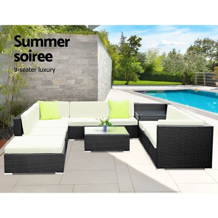 Gardeon 11PC Outdoor Furniture Sofa Set Wicker Garden Patio Lounge - Image 2