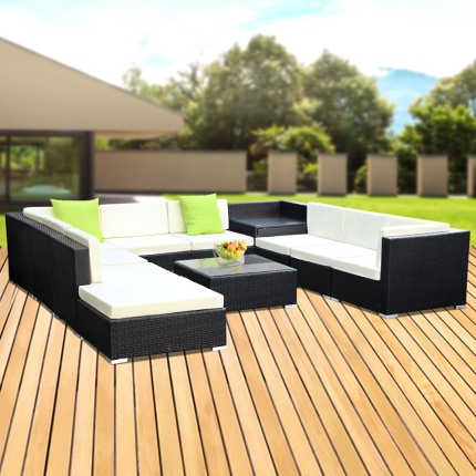 Gardeon 11PC Outdoor Furniture Sofa Set Wicker Garden Patio Lounge - Image 7
