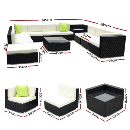 Gardeon 12PC Sofa Set with Storage Cover Outdoor Furniture Wicker - Image 3