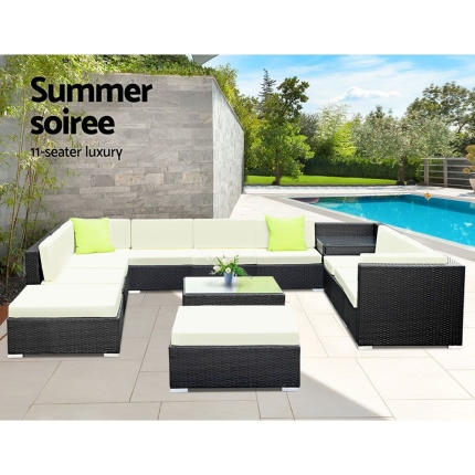 Gardeon 13PC Sofa Set with Storage Cover Outdoor Furniture Wicker - Image 2