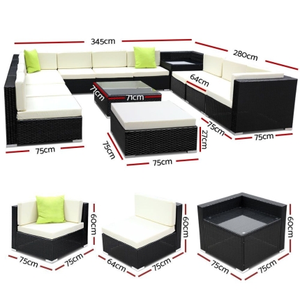 Gardeon 13PC Sofa Set with Storage Cover Outdoor Furniture Wicker - Image 3