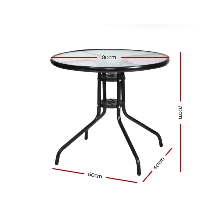 Gardeon Outdoor Dining Table Bar Setting Steel Glass 70CM - Image 2