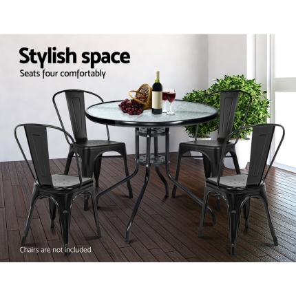 Gardeon Outdoor Dining Table Bar Setting Steel Glass 70CM - Image 3