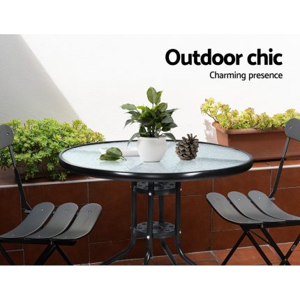 Gardeon Outdoor Dining Table Bar Setting Steel Glass 70CM - Image 4