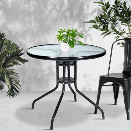 Gardeon Outdoor Dining Table Bar Setting Steel Glass 70CM - Image 7