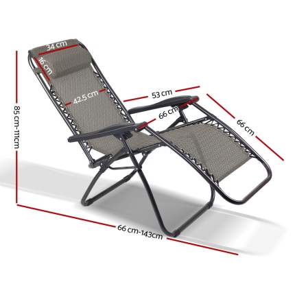 Gardeon Zero Gravity Recliner Chairs Outdoor Sun Lounge Beach Chair Camping - Beige - Image 2