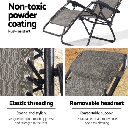 Gardeon Zero Gravity Recliner Chairs Outdoor Sun Lounge Beach Chair Camping - Beige - Image 4